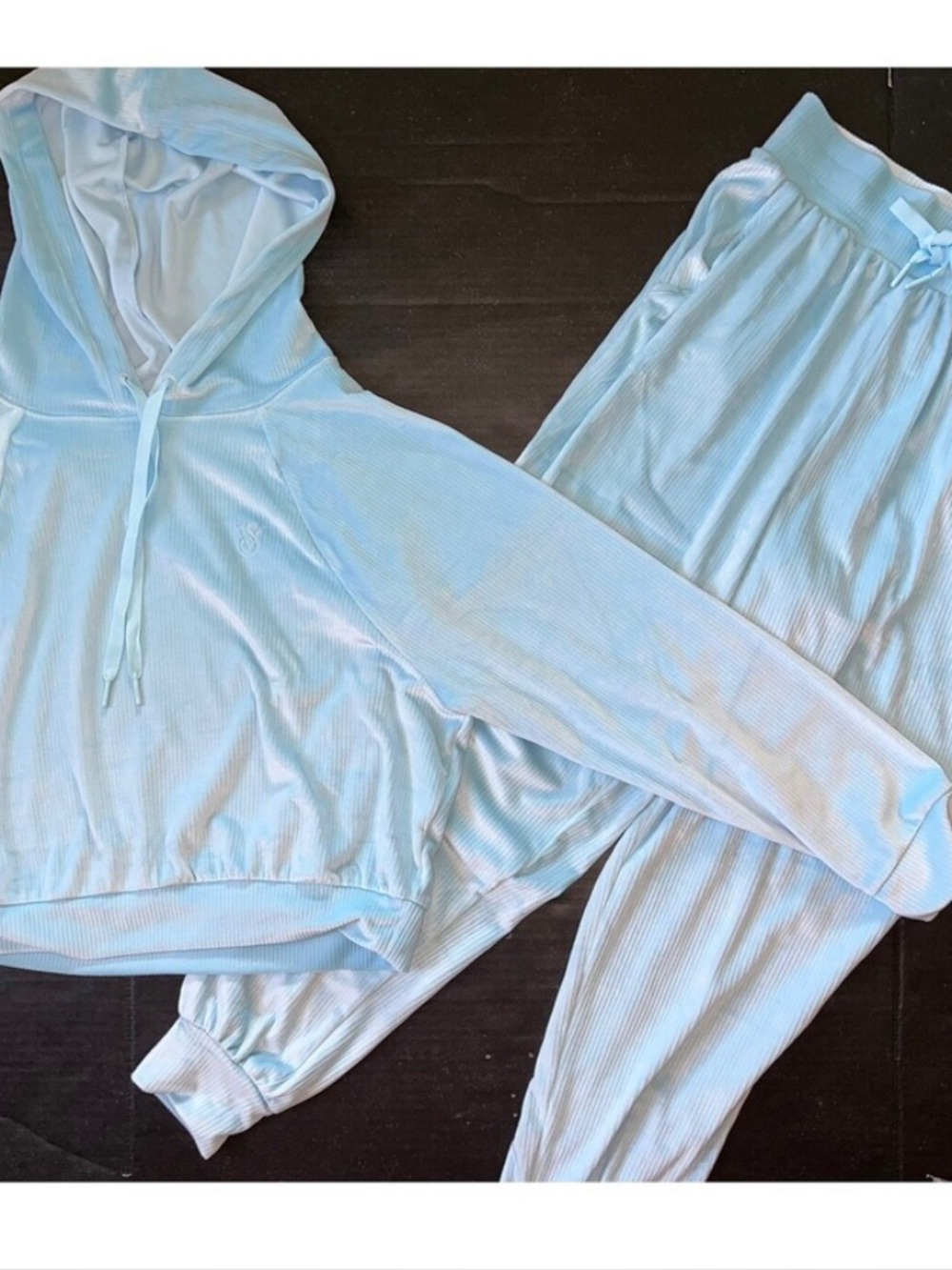 Victoria's Secret Ribbed Corduroy Hooded Velvet Powder Blue Jogger Set